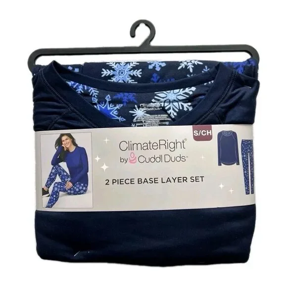 ClimateRight by Cuddl Duds 2pc Women's S Knit Base Layer Top Legging Set Blue - Picture 4 of 12